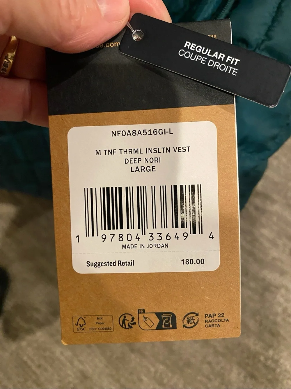 NWT The North Face Deep Nori Thermoball Insulated Vest- Men's Size M OR L